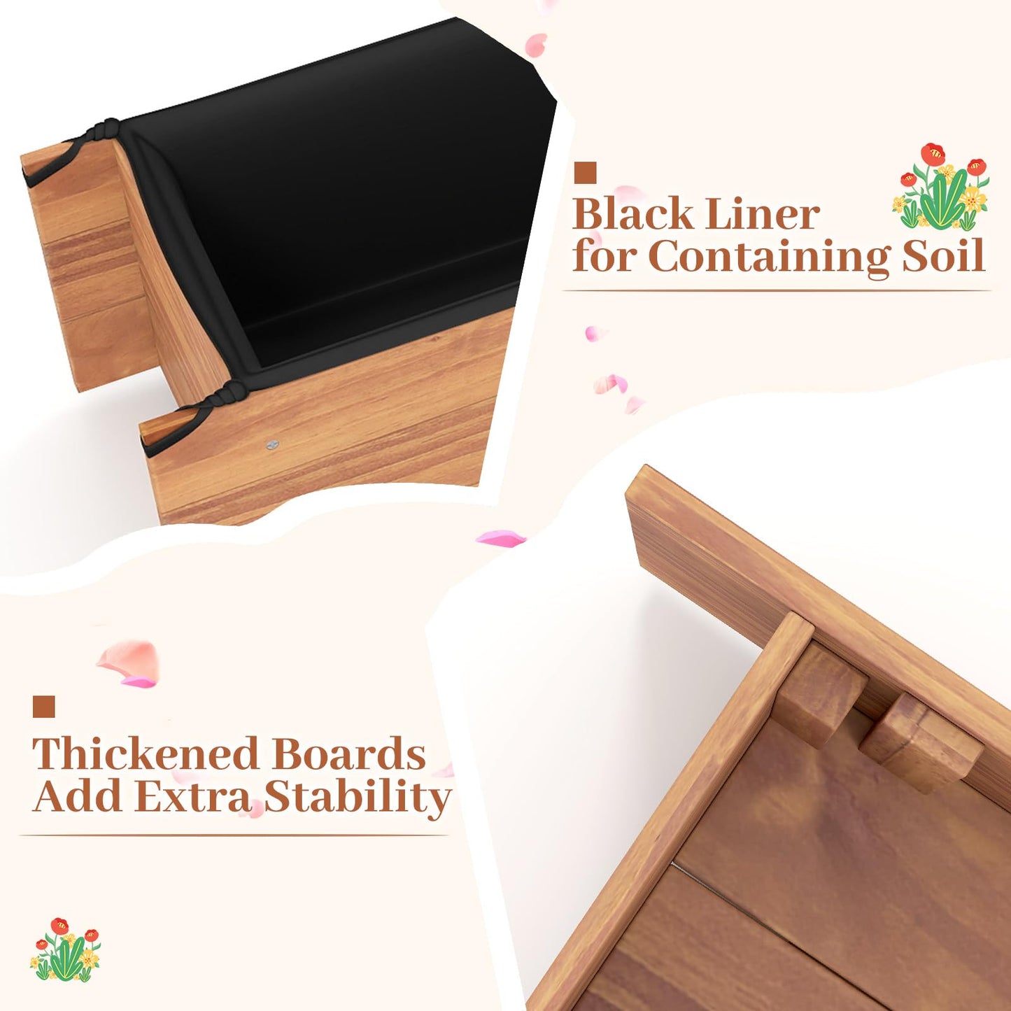 HAPPYGRILL Wooden Raised Garden Bed, Solid Wood Gardening Plant Container w/Drainage Holes for Flower Vegetable Fruit, Outdoor Elevated Planter Box for Patio Garden Yard Balcony (25”x 16”x 15”)