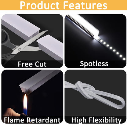 LoAlumll 16.4Ft/5M Silicone LED Channel System, Flexible Neon Rope Light Tube for 5-10mm LED Strips, Wear Free Recessed Milky White Cover Diffuser, DIY for Cabinet Decor (12 * 10mm, No LED Strip)