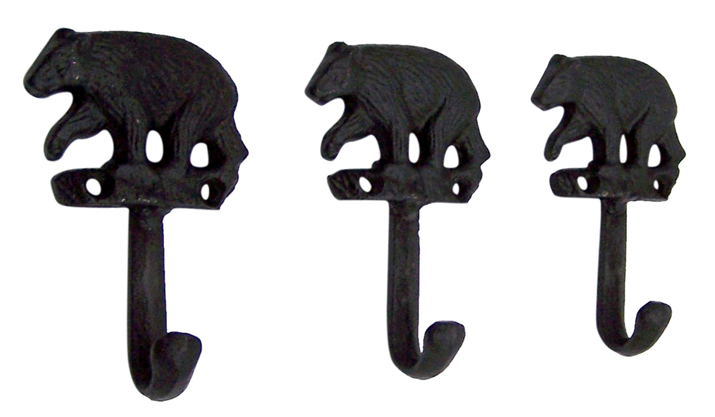 Wowser Rustic Black Bear Cast Iron Wall Hooks, Set of 3, 5 Inches
