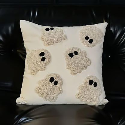 OFDNE Halloween Pillow Covers 18x18 inch Cute White Ghost Fall Throw Pillow Cases Soft Plush Faux Fur Wool Couch Cushion Case for Chair Sofa Bedroom Living Room Home Decor Autumn