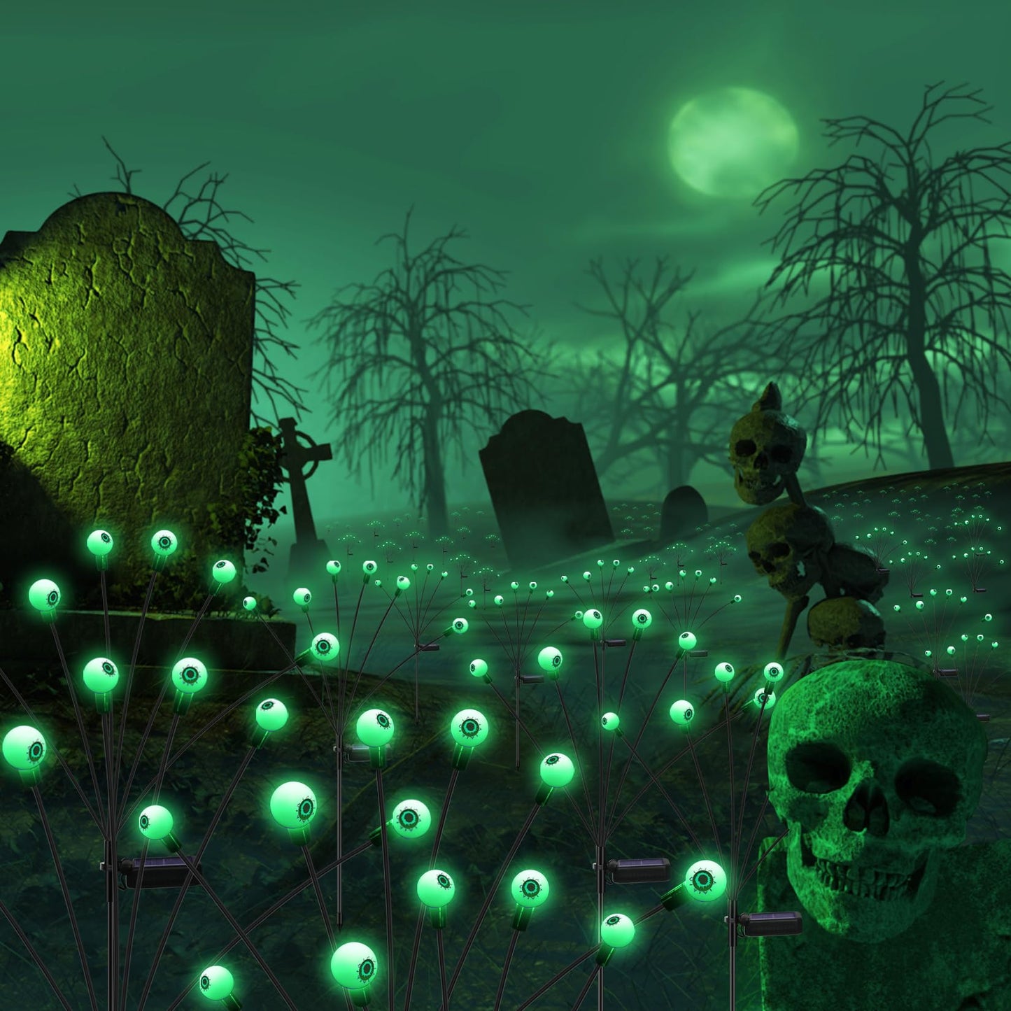 Halloween Decorations Outdoor Eyeball Lights, 2 Packs 12 LEDs Solar Halloween Pathway Lights Swaying by Wind, Waterproof Solar Halloween Stake Lights for Garden Yard Porch Patio Pathway