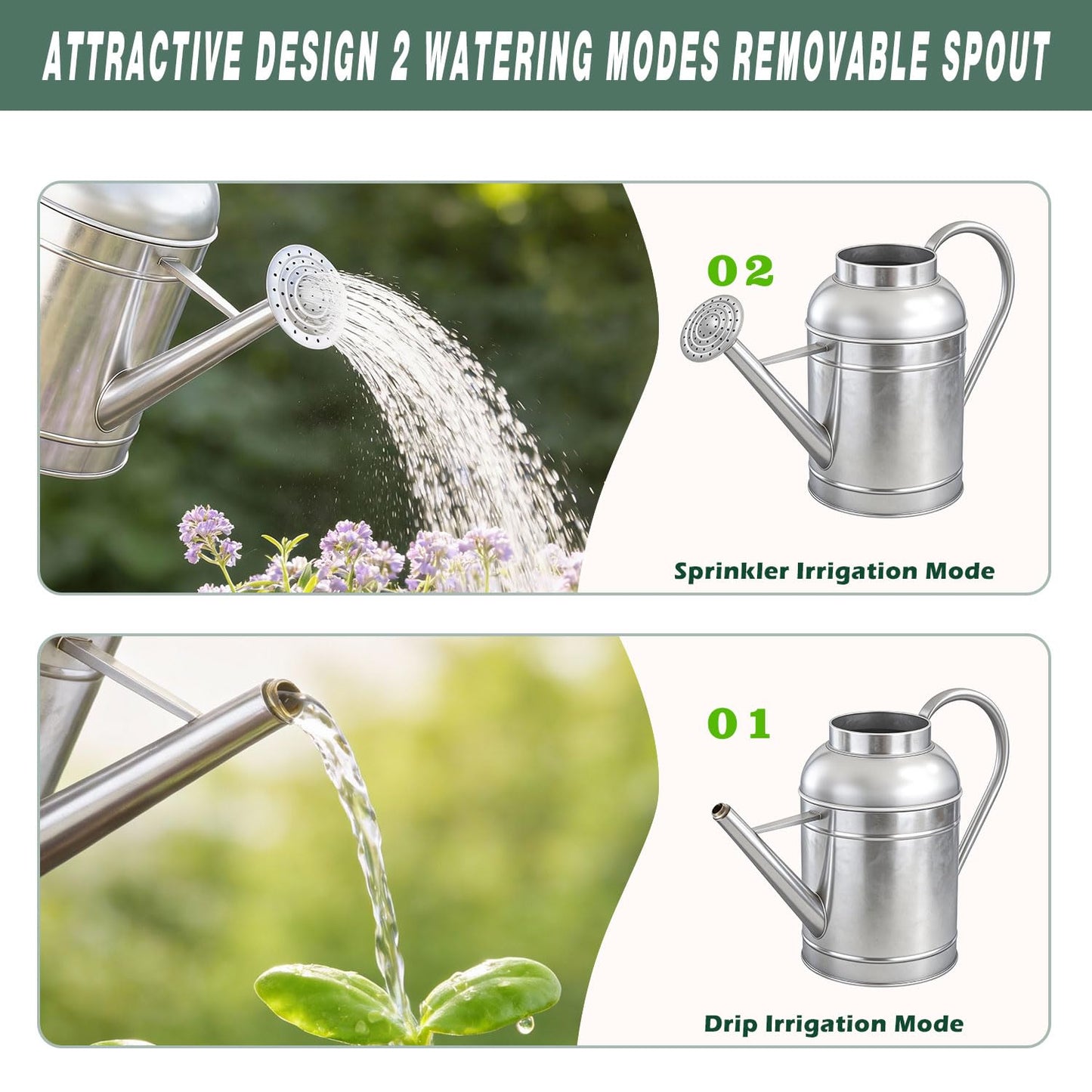 9L Metal Watering Can for Outdoor Garden, Galvanized Steel Large Watering Pot with Top Handle and Long Spout, Rust-Resistant Water Can for Flowers, Lawns, and Farm Use