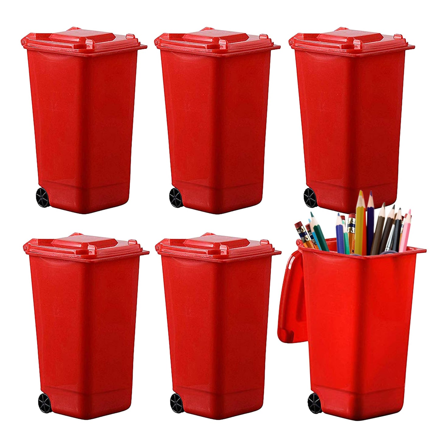 Hammont Mini Trash Can - 6-Pack Miniature Garbage Cans for Desk & Desktop Organizer - Desktop Pencil Holder (Red)