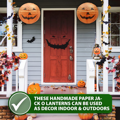 Mudra Crafts Hanging Pumpkin Lanterns Outdoor Indoor Jack-o’-Lantern Halloween Decorations, 12-Inch Orange Spooky Paper Lantern Lamps for Halloween Party Decor, Set of 10
