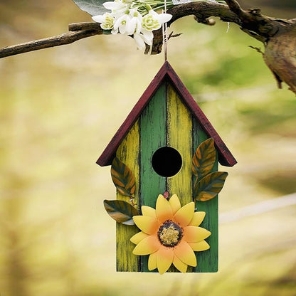 Morning View Wooden Bird Houses for Outside Set of 2 Decorative Hanging Nest Box Birdhouse Spring for Outdoor Small Birds Bluebird Finch Cardinals Wren Garden Yard 9.37 Inch Tall
