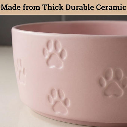Ceramic Dog Bowl Set of 2 with Anti-Skid Base - 6.5" Wide x 2.5" Tall Ceramic Dog Bowls Medium Sized Dogs - 3.8 Cup Capacity Food and Water Bowls for Dogs - Rubber Bottom Pet Bowl Set of 2 Medium Size