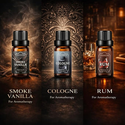 Essential Oils for Diffusers for Home Gentlemen's Set Fragrance Scents 6x10ml-Leather,Sandalwood,Cedarwood,Smoke Vanilla,Cologne,Rum for Aromatherapy,Humidifiers&Massage