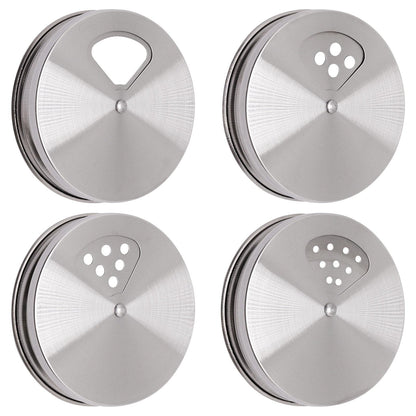 BENLIUDH Adjustable Mason Jar Spice Shaker Lids for Regular Mouth, 4 Pack Stainless Steel Seasoning Dispenser Lids with Shaker and Pour Options for Salt Sugar Seasoning Flour