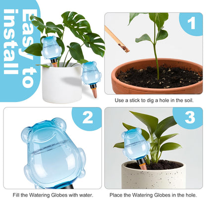 3Pcs Frog Plant Self Watering Globes for Indoor and Outdoor Plastic Water Bulbs Top Fill Plant Watering Globes Slow Release Terracotta Plant Watering Devices System for Plants, Blue