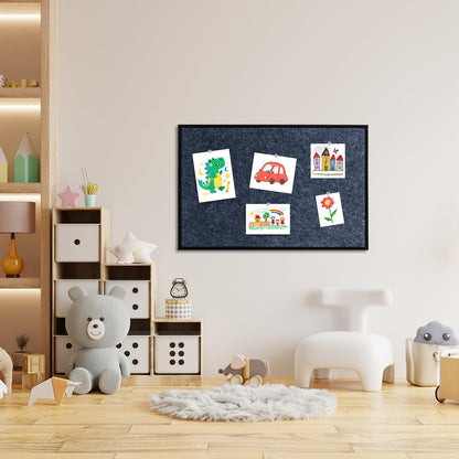 Felt Bulletin Board 23.6 x 15.7 Inch – Black Frame, Corkboard Alternative for Vision Board, Wall-Mounted Notice Board with 20 Push Pins, Home, Office & Classroom Organization – Dark Grey