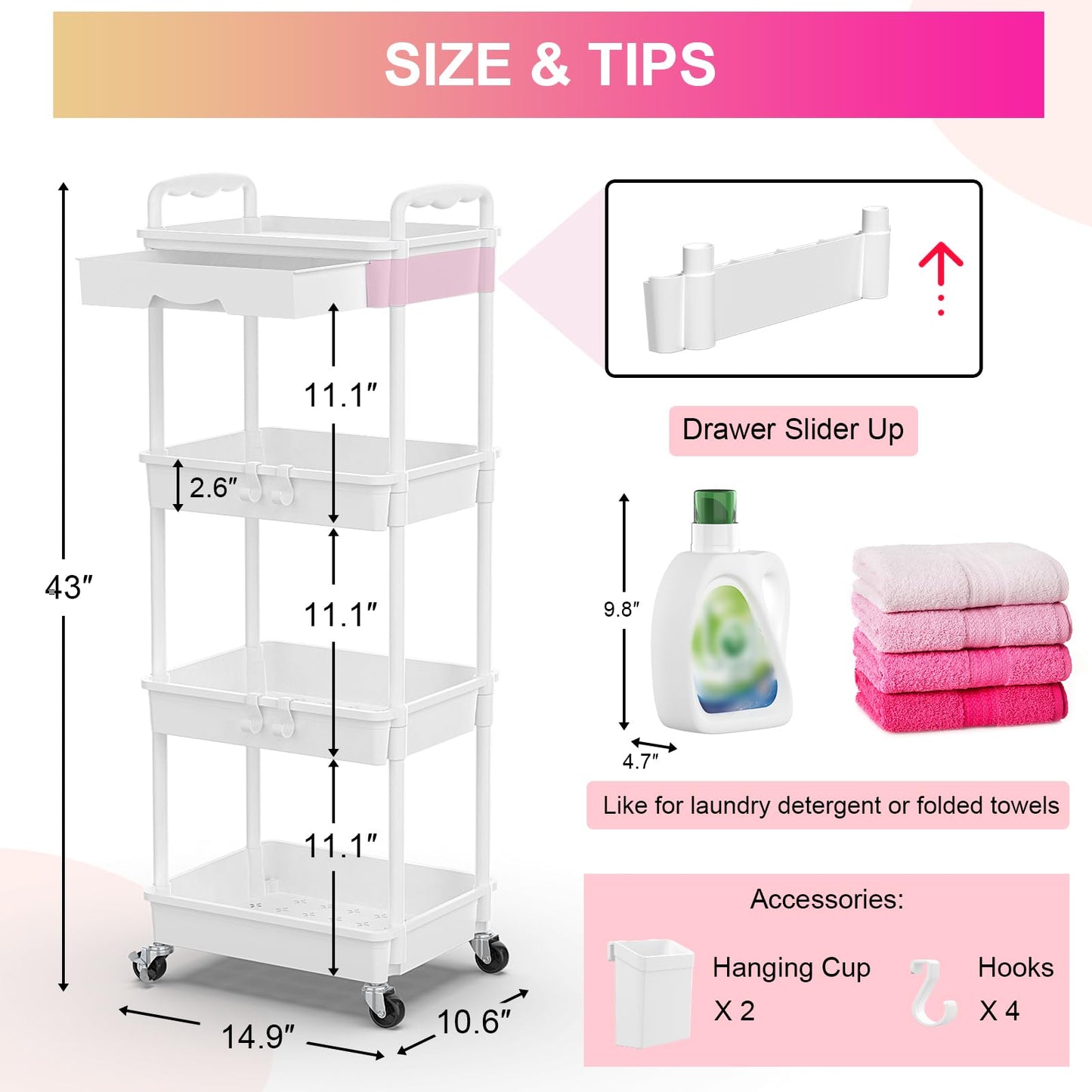 Goovilla 3 Tier Rolling Utility Cart Organizer with Removable Drawer, Stable and Sturdy Black Rolling Storage Carts with 2 Lockable Wheels for Bathroom, Kitchen, Snack, Craft, Makeup, Baby Essentials