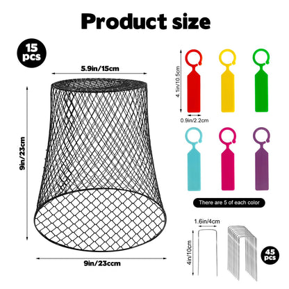Hlimior 15 Sets of Chicken Wire Cloche Plant Covers Garden Netting, Heavy Duty Chicken Wire Plant Covers Protectors from Animals for Keeping Bunnies Chicken Squirrels Birds Other Out 9.13×9.13 in