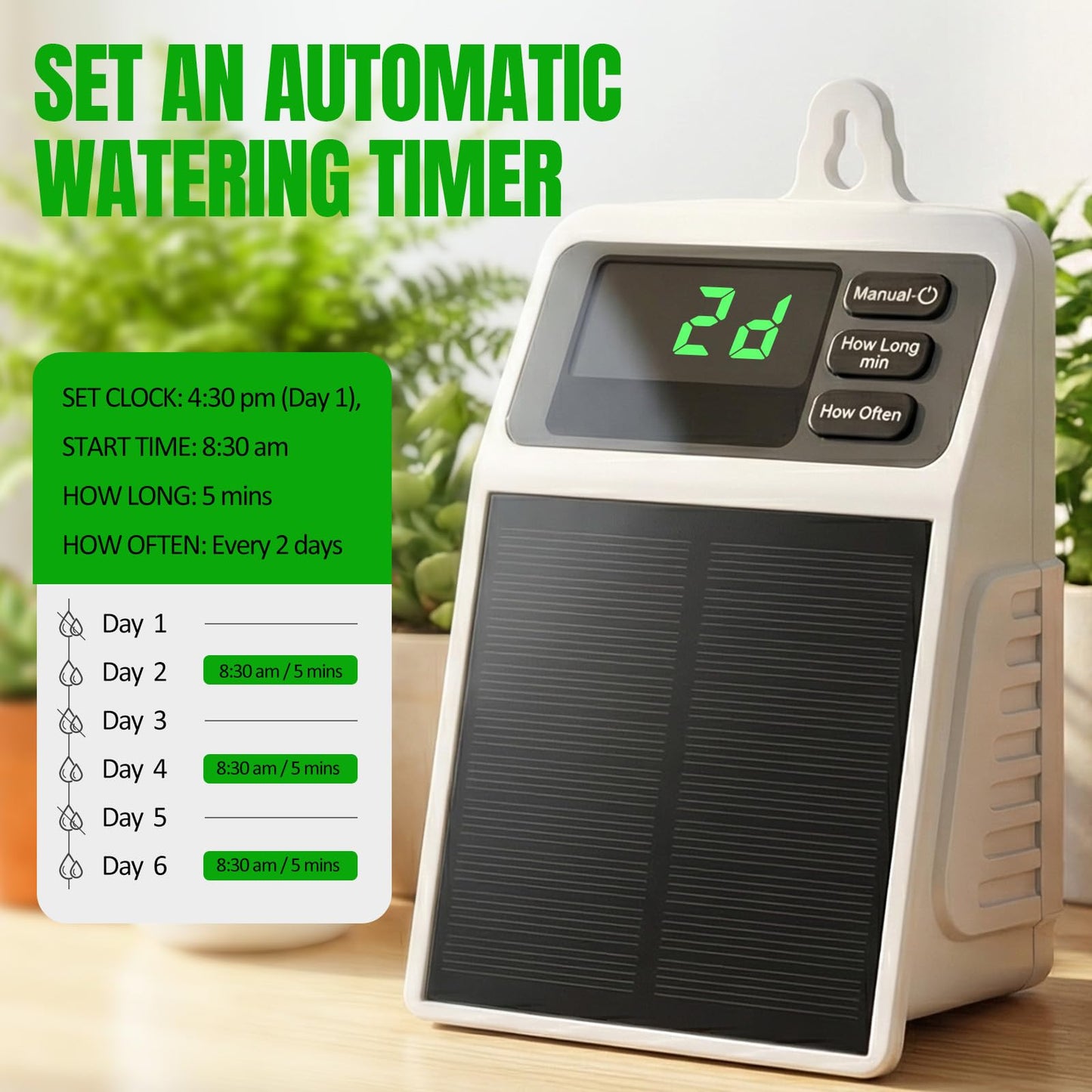 Solar Automatic Drip Irrigation System, Auto Self Watering Kit, Solar Powered Watering Device with Timer for Pots Plants, Indoor/Outdoor Irrigation System for Garden, Balcony & Patio Watering System