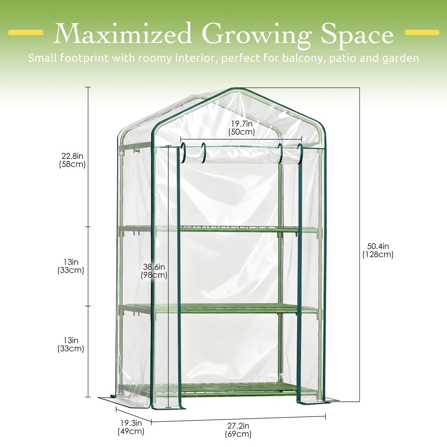 OnlyGarden Mini Greenhouse for Outdoor Indoor, 3 Tier Shelves Small Green House for Winter, Portable Greenhouses with PE-Coated Metal Frame Heavy Duty PVC Cover, Plant Rack Stand House 2.3x1.6x4.2ft