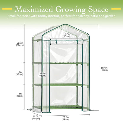 OnlyGarden Mini Greenhouse for Outdoor Indoor, 3 Tier Shelves Small Green House for Winter, Portable Greenhouses with PE-Coated Metal Frame Heavy Duty PVC Cover, Plant Rack Stand House 2.3x1.6x4.2ft