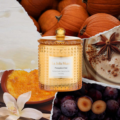 LA JOLIE MUSE Pumpkin Chai Candle| Spicy Chai & Vanilla | 10 oz Soy Wax Candle | 55 Hours Clean Burn | Elegant Home Décor & Hosting Gift