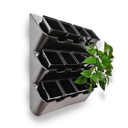 BOXSAND-12 Vertical Wall Planter (24"x26", Black with Square Pots) – Living Wall for 12 Plants, Indoor/Outdoor Vertical Garden System, Easy 2-Screw Install