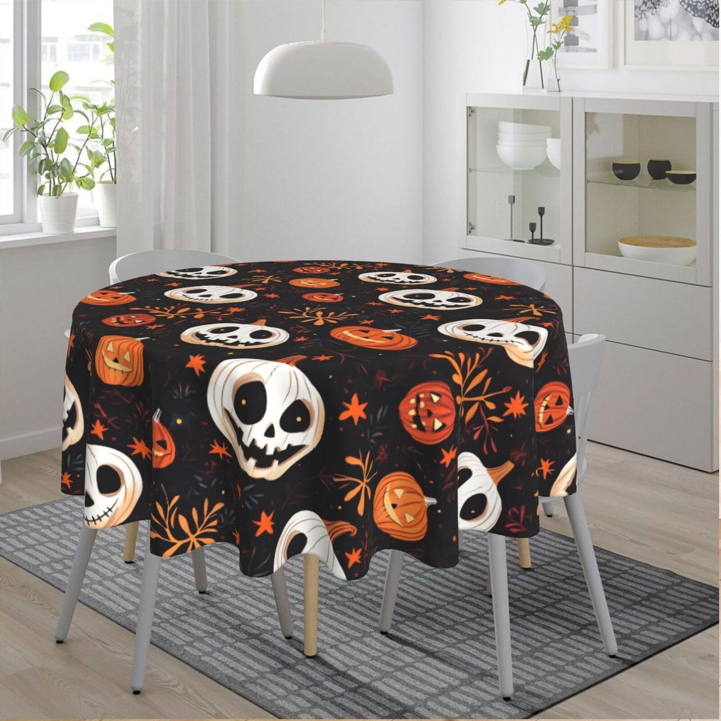 Halloween Pumpkin Round Tablecloth 60 Inch, Halloween Decorations Round Table Cloth for Halloween Holiday Picnic Party Kitchen/Home Dining Decor