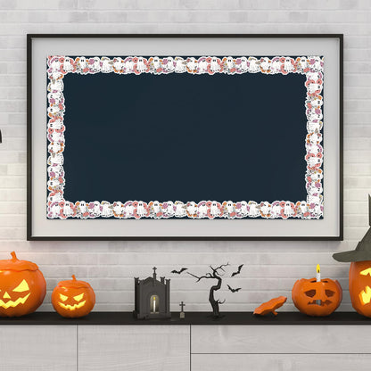 Whaline 65Ft Halloween Bulletin Board Border Cute Floral Ghost Die Cut Trim Border Roll for Home Party Classroom Chalkboard Decoration
