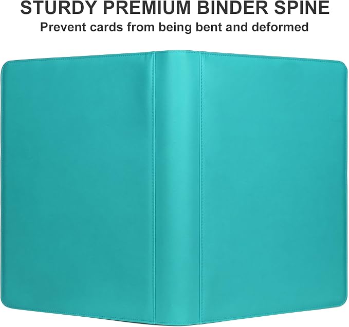 GEAoffice 16 Pocket Trading Card Binder for 1000+ Cards, Ringless Side-Loading 4x4 Card Binder with Zipper Closure, PU Leather 1024 Card Binder for MTG/TCG/Baseball/Sports&Game Cards, Turquoise