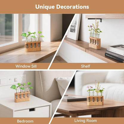 Lightalent Rechargeable Plant Propagation Station with Stepless LED Light, Wooden Stand & 4 Propagation Test Tubes, Hydroponic Plant Terrarium for Indoor Home Decor, Gift for Plant Lovers and Mothers