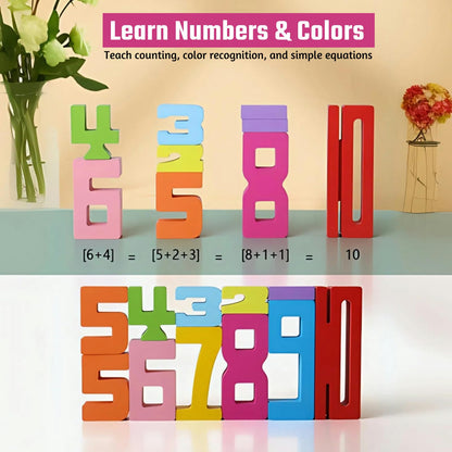 Gdaytao 20PCS Wooden Number Building Blocks 1-10 - Montessori Math Stacking Number Blocks Toys with Counting Games, Bright Digital Building Blocks Friends of 10, STEM Learning Toys for Kids Ages 3-8