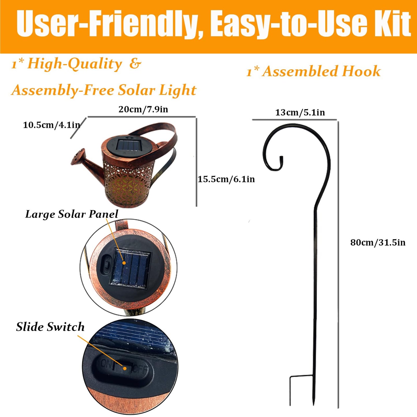 Solar Lanterns Outdoor Waterproof,Metal Watering Can Garden Decor Ornaments,Yard Art Hanging Path Lights,Outside Patio Decorations,Gardening Birthday Gifts for Mom Grandma Women,with Hook, Large