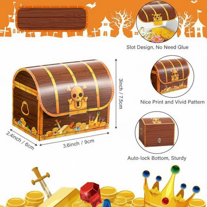 Chinco Treasure Treat Chest Boxes Cardboard Pirate Treasure Chest Party Favor Box Present Goodie Boxes for Halloween Game Pirate Theme Party(24 Pcs,Simple Style)