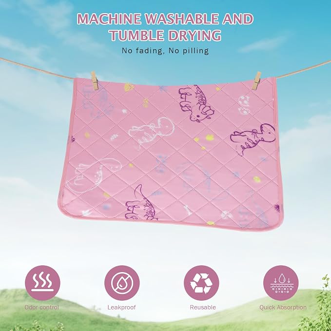 IEUUMLER Washable Pee Pads for Dogs, 2 Pack Non-Slip & Waterproof Pack Whelping Pad, Reusable Washable Puppy Potty Training Pad with Fast Absorbent for Playpen EU007 (Pink Dinosaur, 48"X30"-2pcs)