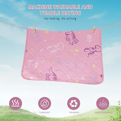 IEUUMLER Washable Pee Pads for Dogs, 1 Pack Non-Slip & Waterproof Pack Whelping Pad, Reusable Washable Puppy Potty Training Pad with Fast Absorbent for Playpen EU007 (Pink Dinosaur, 48"X48"-1pcs)