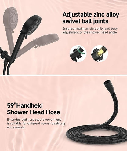 SunCleanse Filtered Shower Head with Handheld, 9-Spray Setting Detachable Showerhead with Filters, Shower Head for Hard Water - Filtered Chlorine, Improve Skin and Hair Texture, Black