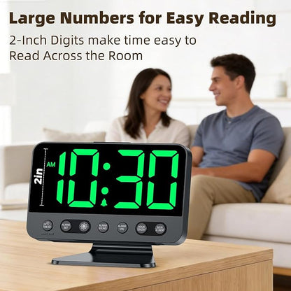 AuroraCalm Digital Alarm Clock with Large Numbers for Bedrooms: Bold Display Readable Across The Room with 5 Level Brightness - 5 Alarm Sounds 8 Night Lights for Kids Seniors Teens - Green
