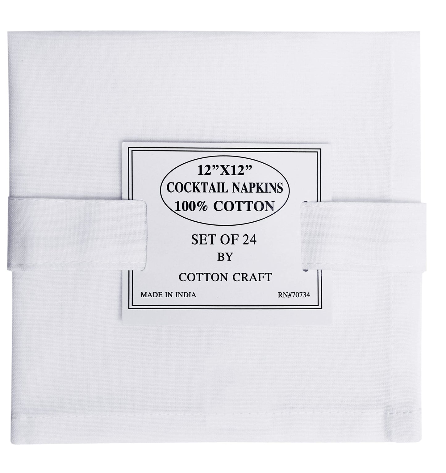 COTTON CRAFT Cocktail Napkins - 24 Pack - Happy Hour Drink Beverage Bar Party Holiday Dessert Celebration Event Gift Luncheon Brunch Dinner - Premium Cotton Cloth Reusable Washable - 12x12 - White