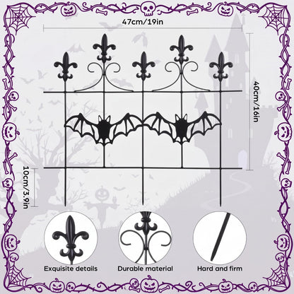 Otoolling 4 Pcs Halloween Fence Decoration Metal Gothic Black Garden Fence Panel, Spooky Outdoor Yard Prop for Haunted House, Graveyard, Party Decor (Bat,19"x16")