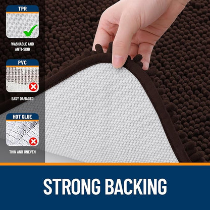 OLANLY Bathroom Runner Rugs 59x24, Extra Soft Absorbent Chenille Bath Rugs, Rubber Backing Quick Dry, Machine Washable Long Bath Mats for Bathroom Floor, Tub and Shower, Home Decor Accessories, Brown