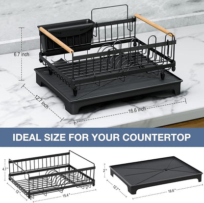 Dish Rack for Kitchen Rustproof Steel Dish Drying Rack for Kitchen Counter Anti-Rust Dish Strainer with Drainboard, Cup Holder, Utensil & Cutting Board Organizer, Heavy Duty Metal | Holds 12 Dishes, Drainboard Set, Cutlery Holder, Rust Resistant, Space...