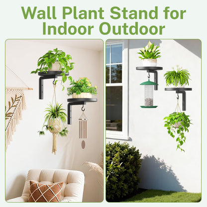 iDavosic.ly Wall Plant Holder Set of 2 for Indoor Outdoor, Metal Hanger with 2 Hooks, Floating Flower Display Stand for Window, Space Saving & Easy to Assemble (Pots/Chains/Plants Not Included), Black
