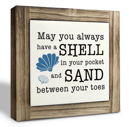 Beach Wood Plaque Sign, May You always Have a Shell in Your Pocket and Sand between Your Toes, Box Wood Plaques Desk Décor, Positive Home Decor, Decor for Beach House, Ocean Theme Decoration for Shelf