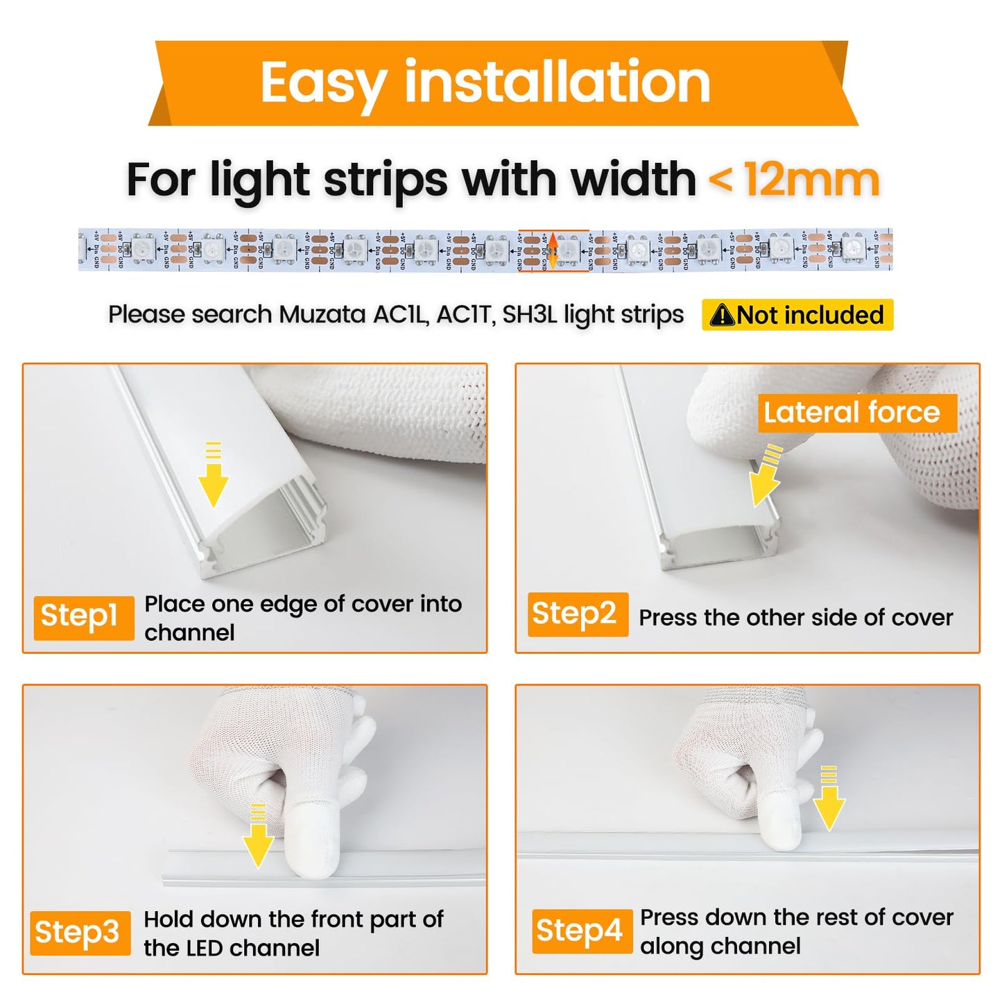 Muzata 20Pack 3.3FT/1M LED Channel Aluminum U Shape Silver LED Strip Diffuser Channel with Milky White Cover Easy Installation U1SW WW 1M