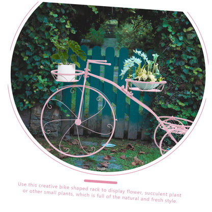 GANAZONO Creative Bicycle Plant Rack Multi-layer Flowerpot Stand for Home and Balcony Removable Iron Shelf Pink for Indoor and Outdoor Use