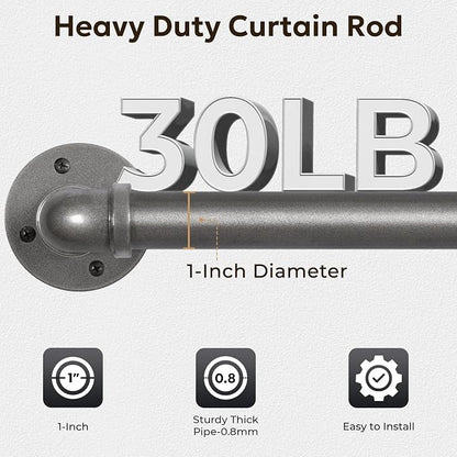 Zeerobee Curtain Rods for Windows 144 to 168, 1 Inch Industrial Wrap Around Grey Curtain Rod, Indoor/Outdoor Room Divider Adjustable Drapery Pole, 144"-168"