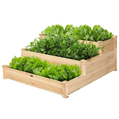 Giantex 3 Tier Raised Garden Bed, Outdoor Planter Box Vegetable Flowers Growing Box, Elevated Raised Bed Kit, Wood Planting Container, 49’’x49’’x22 (LxWxH)