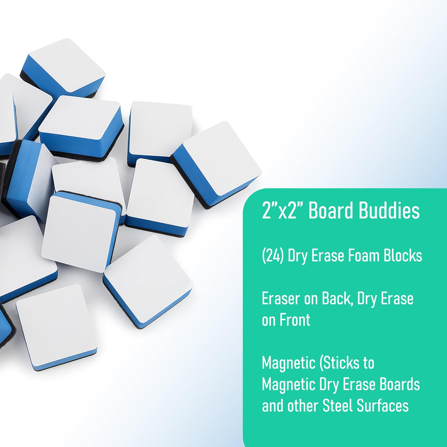 Flipside Products 2" x 2" Dry Erase Eraser Board Buddies, Students and Kids, Whiteboard Erasers, Brainstorming, Flow Charts, Classroom - 24 Pack