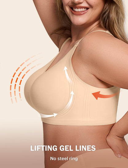 LetsJoli Bras for Women Supportive Wireless Push Up Bra Full Coverage No Underwear Seamless Plus Size for Older Women（Nude,XL