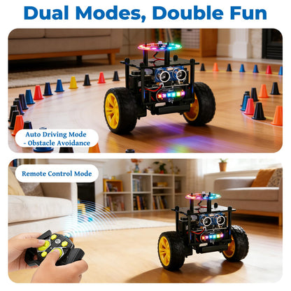 Elfew STEM Robot Car Toys for Kids 8-13, DIY Building Educational Robot Kit, 2WD Self-Balancing RC Car with Ultrasonic Obstacle Avoidance, 360° Rotation, LED Lights, Ideal Gift for Boys Girls