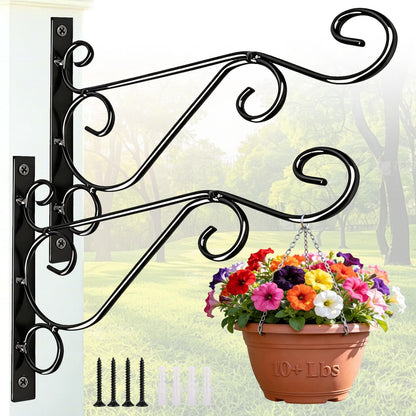 Preimum Black Plant Wall Mount Hanging Brackets Hooks Plant Basket Hanger Holder 10 Inches Indoor Outdoor Metal Brackets with Screws Garden Baskets Hanging Planters Lantern Wind Chimes(2PACK)