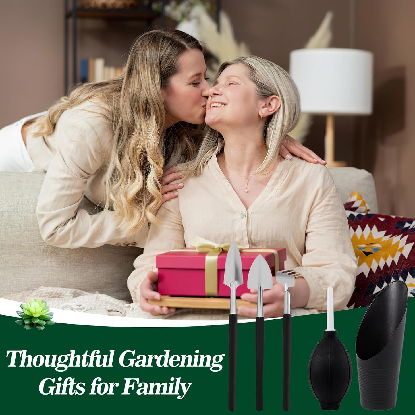 44pcs Small Gardening Tools Gifts for Women Beginners - Garden Hand Tools Set for Indoor Succulent Bonsai Plants Transplanting, Included Bag/Repotting Mat/Shovel/Labels, Green