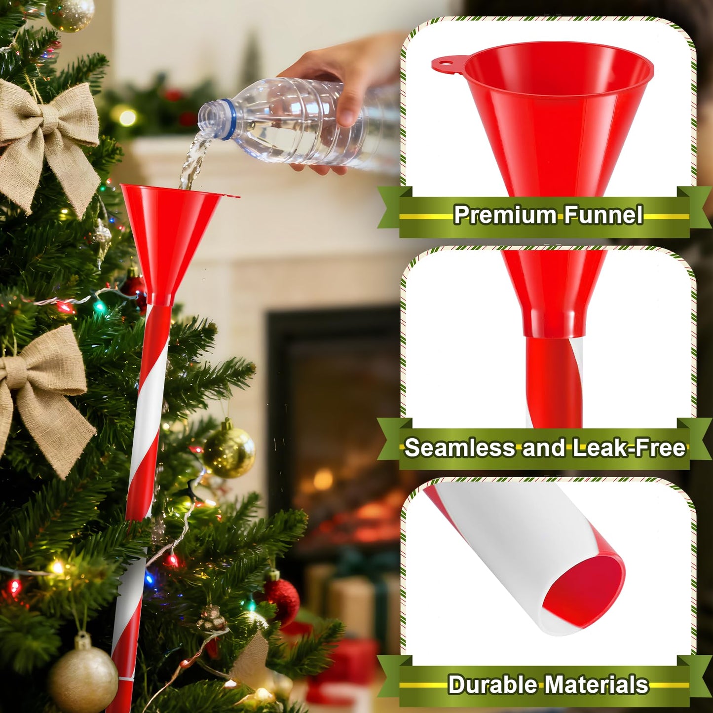 39.3 Inch Christmas Tree Watering Funnel,Red and White Striped Christmas Tree Watering System Device,Long Tree Watering Funnel Spout for Indoor Outdoor Xmas Tree