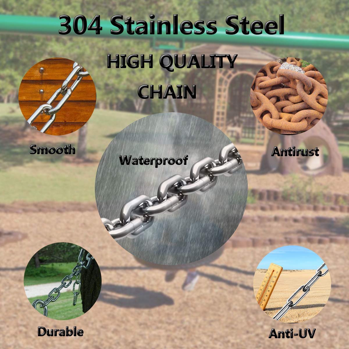 Stainless Steel Link Chain, 304 Stainless Steel Link Proof Coil Chain Heavy Duty Chains Hanging Safety Chain for Swing Plants Anti-Theft