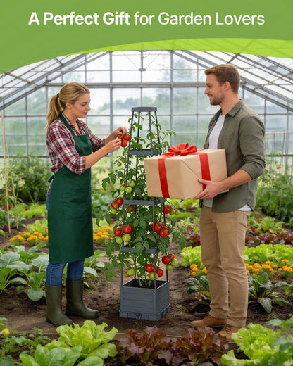 Suteck Raised Garden Bed Planter Box with Trellis, 2-Pack Self-Watering Tomato Planter with Adjustable Height Steel Support Frame for Climbing Plants, Tomato Cages for Patio, Balcony & Outdoor